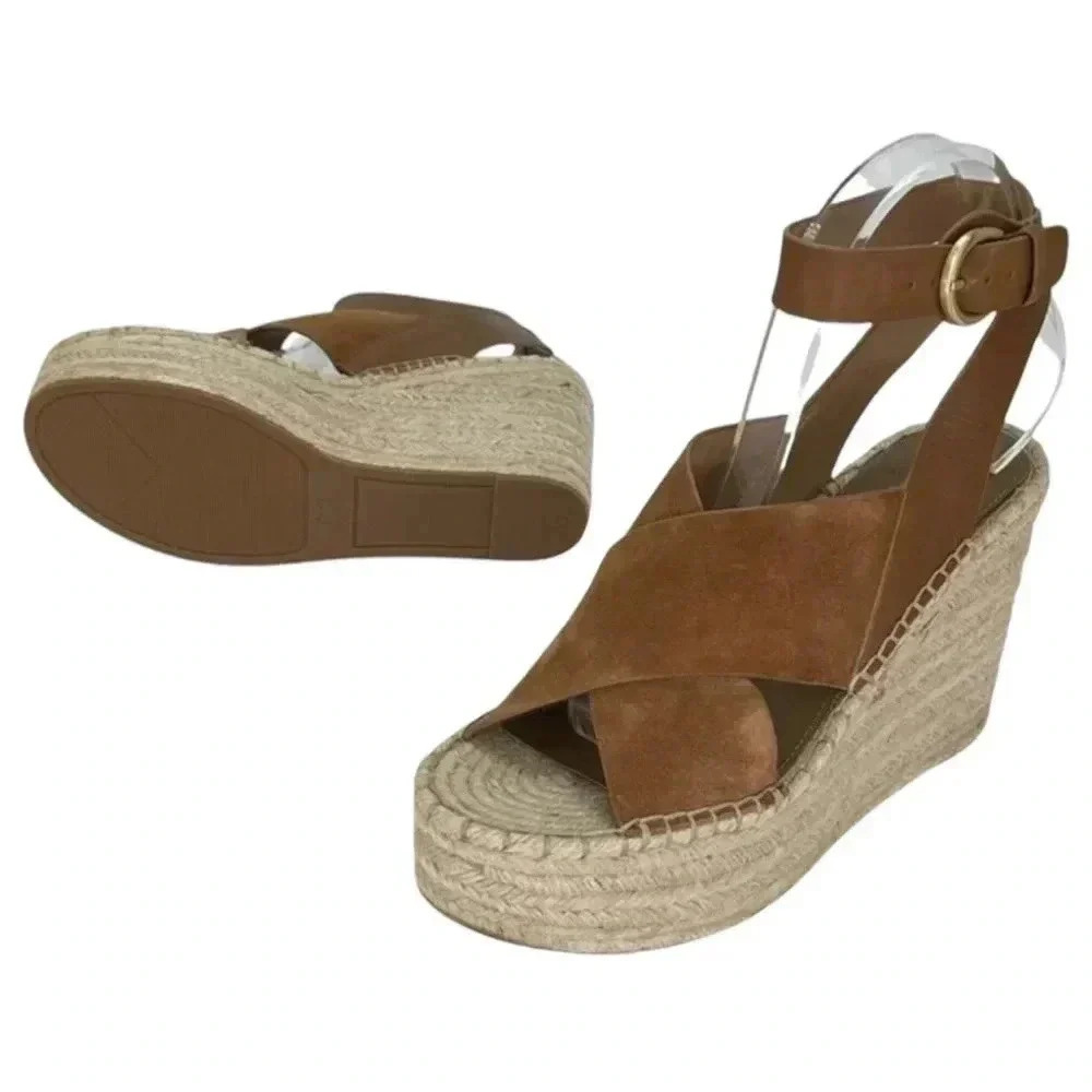 Marc Fisher LTD Abacia Tan Leather Espadrille Womens Platform Sandals 9M - Picture 10 of 15